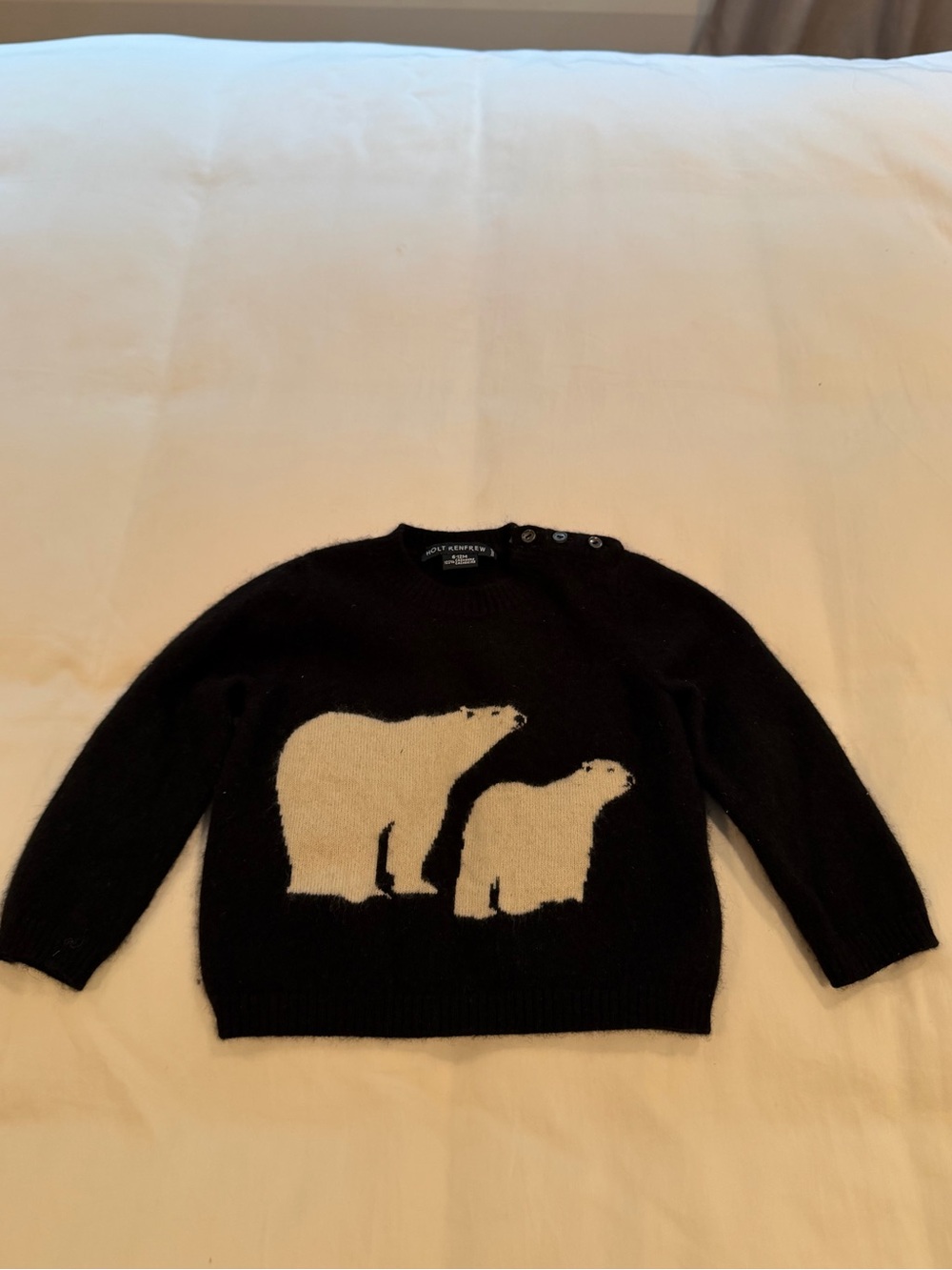 Navy blue  cashmere Crewneck Sweater with Cream Polar Bear Motif